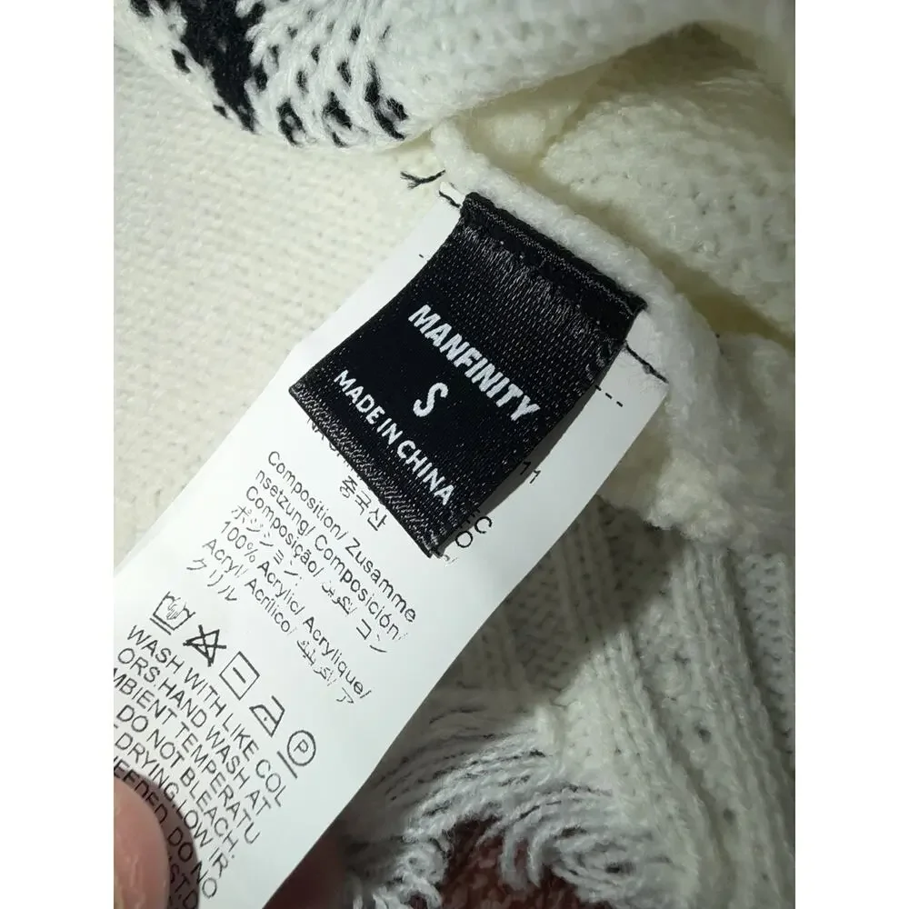 White Distressed Knit Sweater with Black Cross Details